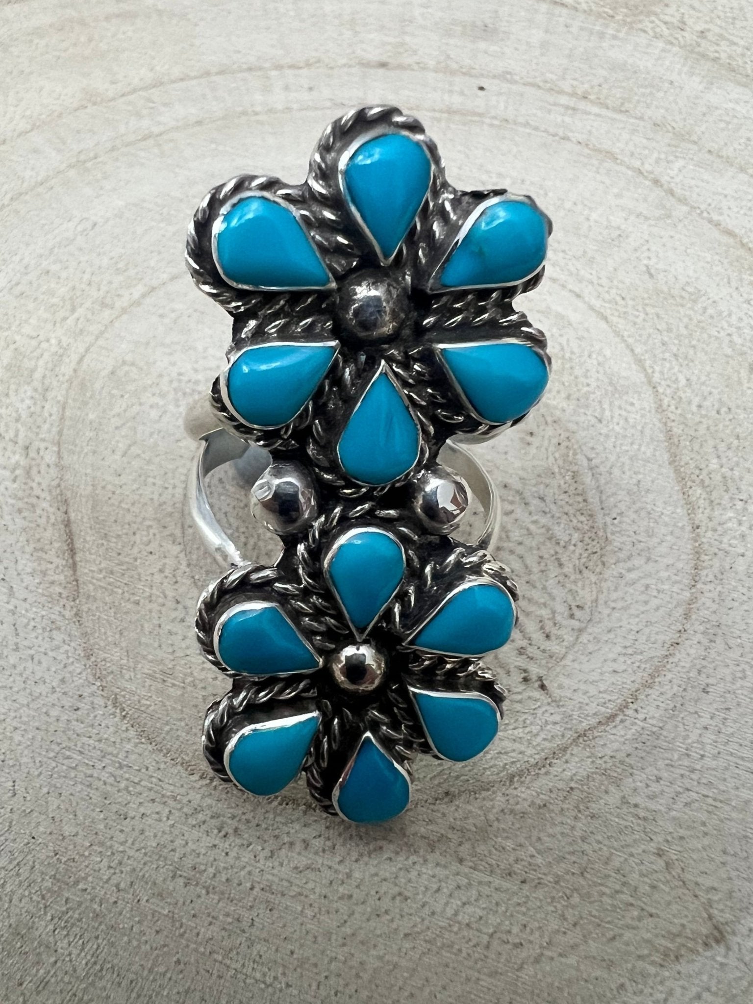 Gina Dosedo Zuni Sterling Silver Ring with Turquoise — Size 7.5
