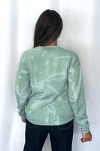 Crazy Consuela "Gold Sequin Horse" Bleached Western Sweatshirt — Bella + Canvas Aqua Sky Background with Cowboy Patch