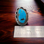 Large Blue Turquoise Cabochon Sterling Silver Statement Ring — Size 7 (1" Wide × 1 1/4" Long)