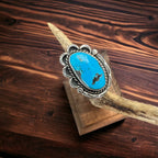 Large Blue Turquoise Cabochon Sterling Silver Statement Ring — Size 7 (1" Wide × 1 1/4" Long)