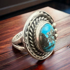 Annie Chapo Signed Vintage Navajo Sterling Turquoise Ring — Size 7 (Pyrite Matrix)