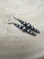 Western Graduated Faux Sterling Pearl Dangle Earrings — 2" Drop