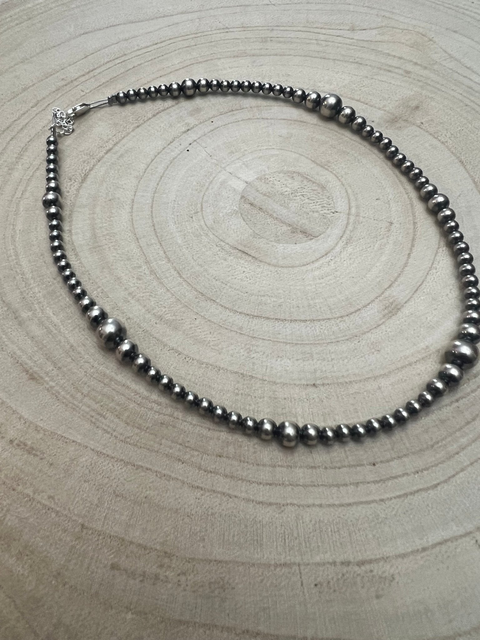 Graduated Sterling Pearl Choker — 15 inch (4-5-6-8mm Oxidized)