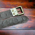 Hair-on-Hide Tan Brindle Leather Belt — Antique Buckle, Large/XL rjemains