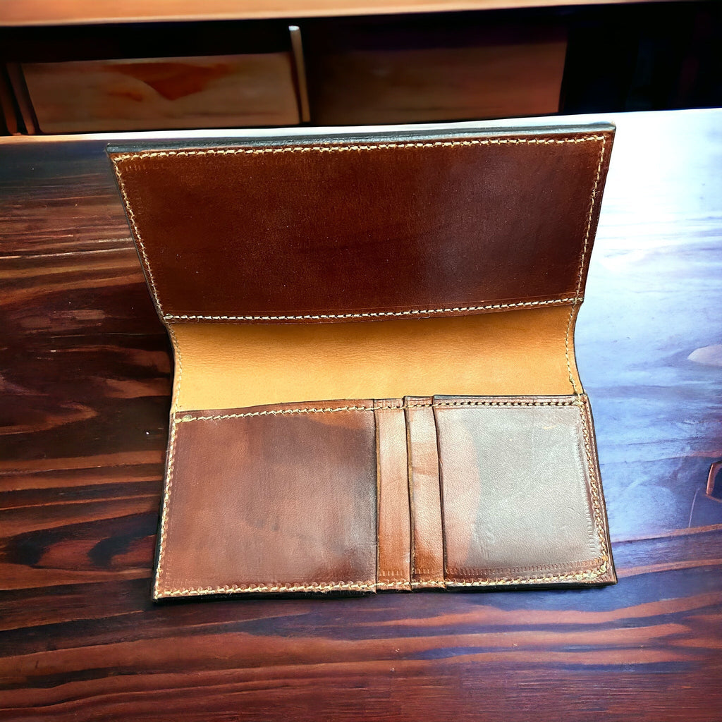 Western Hand-Tooled Genuine Leather Check Book Cover — JK Custom Leather Western Statement