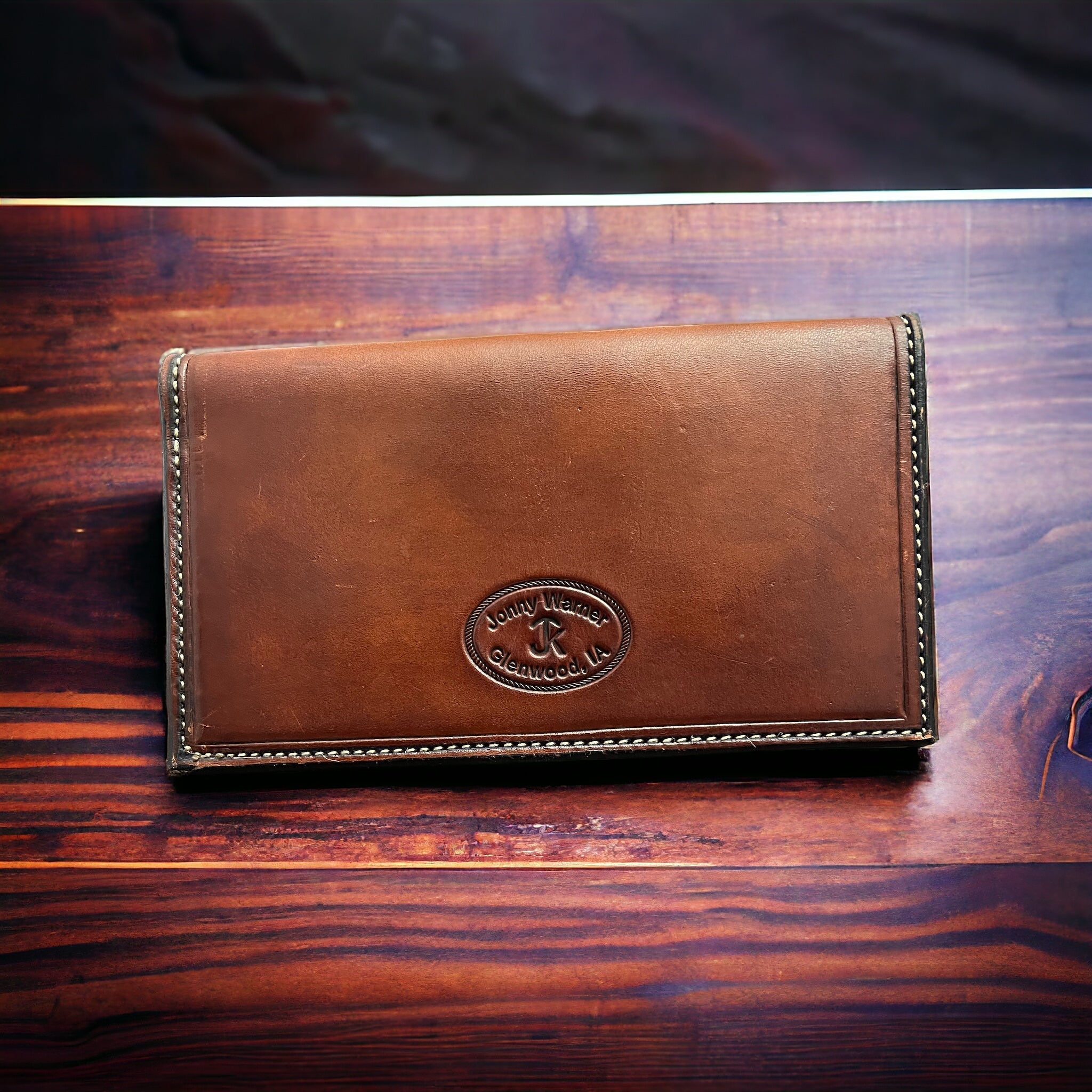 Western Hand-Tooled Genuine Leather Check Book Cover — JK Custom Leather Western Statement