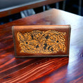 Western Hand-Tooled Genuine Leather Check Book Cover — JK Custom Leather Western Statement
