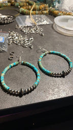 Variscite Turquoise Hoop Earrings with Sterling Pearl & Saucer