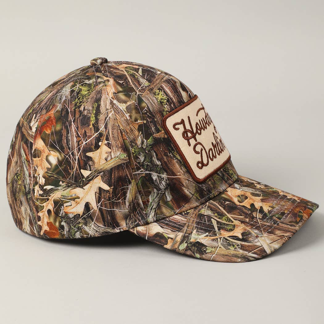 "Howdy Darlin'" Realtree Camo Patch Trucker Hat — 100% Cotton with Adjustable Snapback