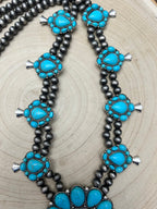 Western Huge Double-Strand Faux Turquoise Squash Blossom Statement Necklace — 32 Inch