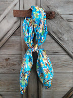 Bright Blue Wild Daisy Floral Print Cowboy Silk Charmeuse Wild Rag Western Neck Scarf Bandanna