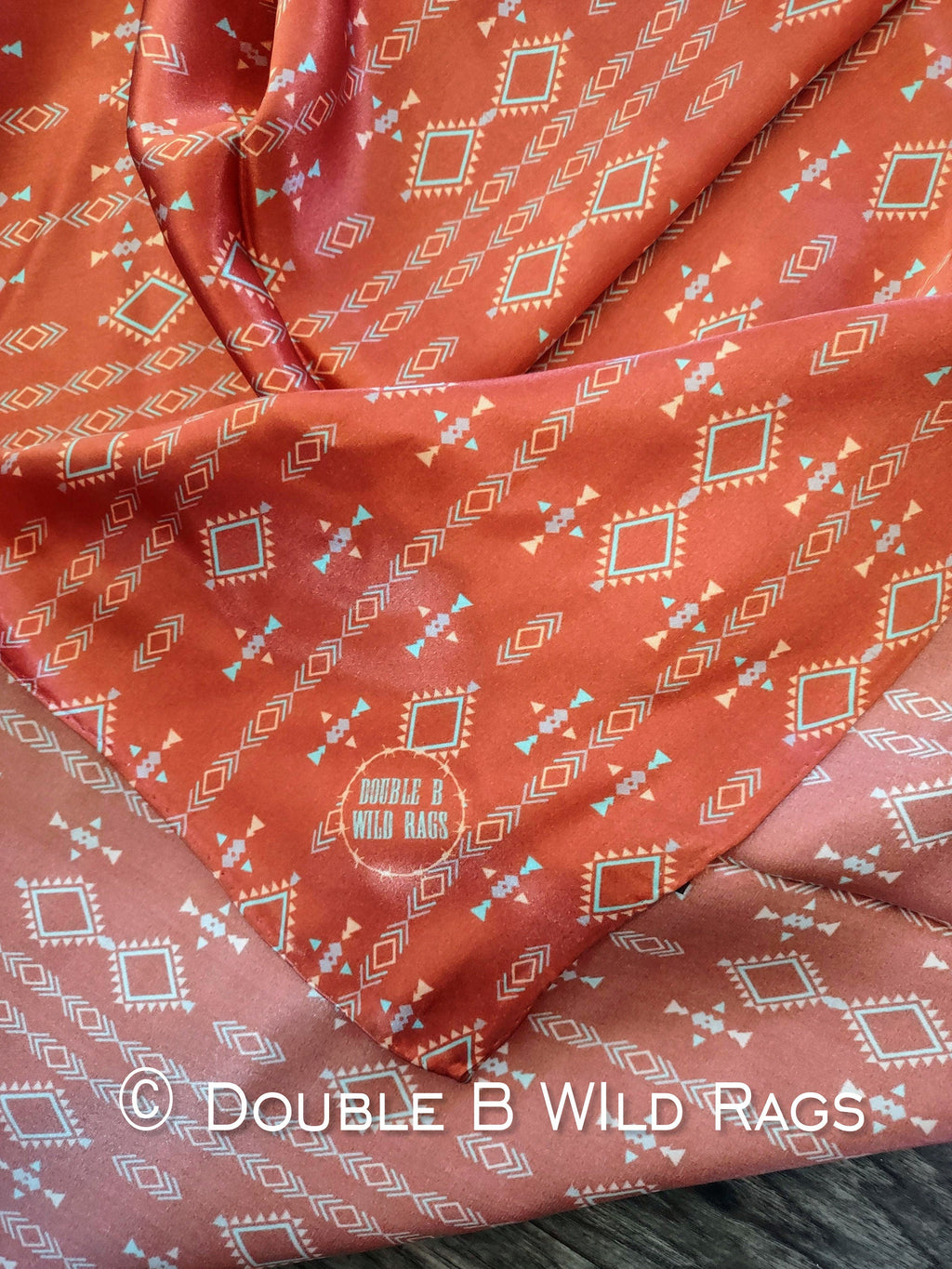 Wild Rag 100% SILK Rusty Orange Aztec Cowboy Western Neck Scarf Bandanna by Double B Wild Rags