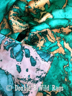 Wild Rag 100% Silk Teal Green and Gold Marble Bandana Border Cowboy Western Neck Scarf Bandanna by Double B Wild Rags
