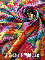 Wild Rag 100% Silk Fiesta Serape Donkey Burro Floral Border Cowboy Western Neck Scarf Bandanna by Double B Wild Rags