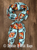 Wild Rag 100% Silk Light Blue with Orange Serape Cowboy Western Neck Scarf Bandanna by Double B Wild Rags