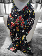 Wild Rag 100% SILK Black with Classic Tattoos Cowboy Western Neck Scarf Bandanna by Double B Wild Rags