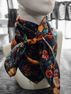 Wild Rag 100% SILK Dark Blue Green and Gold Embroidered print Western Neck Scarf Bandanna by Double B Wild Rags