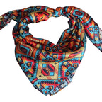 Silk Wild Rag Red, Yellow, Blue Aztec by Double B Wild Rags