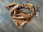 100% Silk Wild Rag “cow ponies” horse head pattern by Double B Wild Rags dark gold, rust, ivory, black