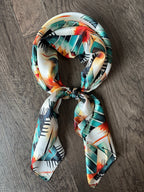 100% Silk Wild Rag Aztec Native Orange Teal and White by Double B Wild Rags