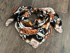 100% Silk Wild Rag Aztec Native tribal inspired pattern of brown, black, and white by Double B Wild Rags