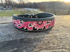 Western leather dog collar tooled Turquoise Feather or Pink Floral details by Double B Wild Rags