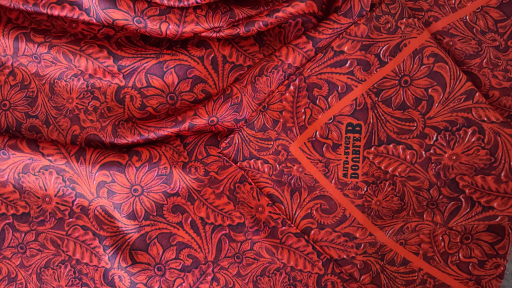 Wild Rag 100% Deep Burgundy Red Tooled Leather Cowboy Western Neck Scarf Bandanna by Double B Wild Rags