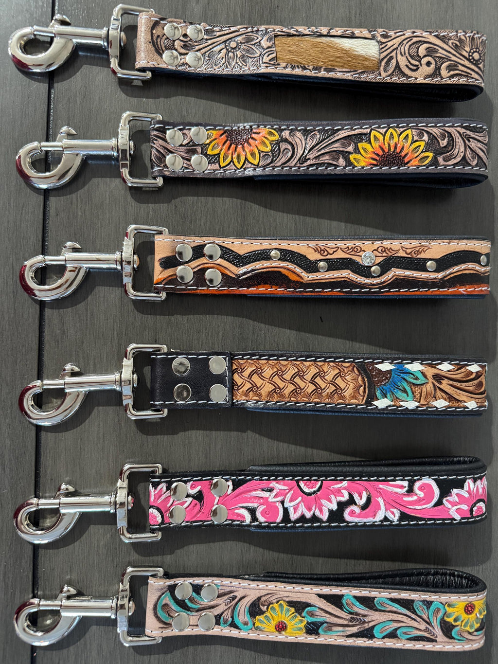 Short Western genuine leather dog pet leash for hiking or training by Double B Wild Rags