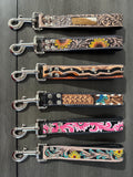 Short Western genuine leather dog pet leash for hiking or training by Double B Wild Rags
