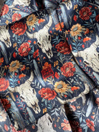 100% Silk Wild Rag Navy Blue Cow skulls and Cactus Double B Wild Rags