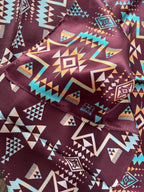 100% Silk Wild Rag Plum and Turquoise Native Tribal Print by Double B Wild Rags