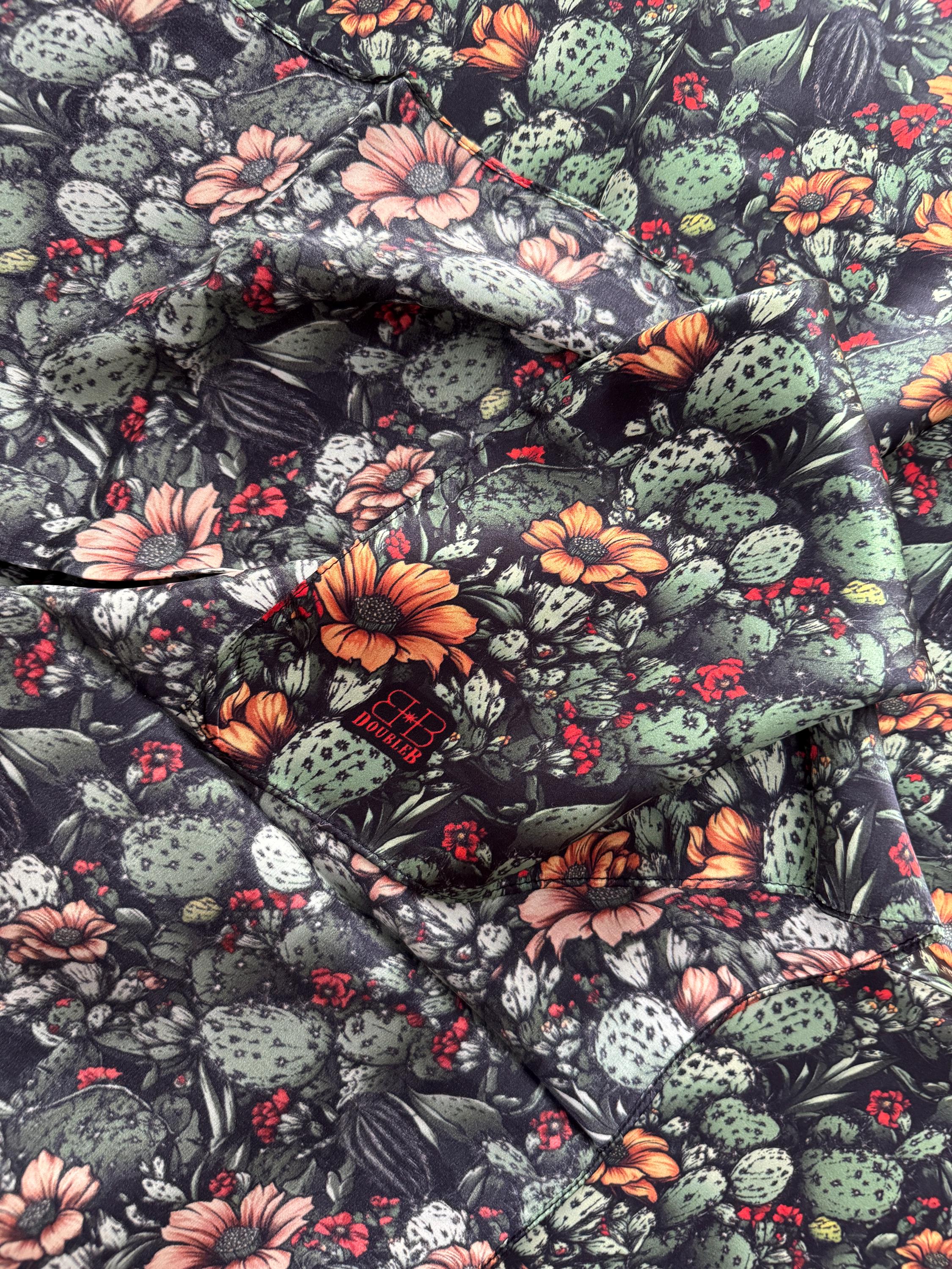 100% Silk Wild Rag Black Cactus Orange Floral by Double B Wild Rags