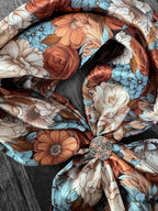 100% Silk Wild Rag Blue, Rust, Ivory, Brown floral by Double B Wild Rags