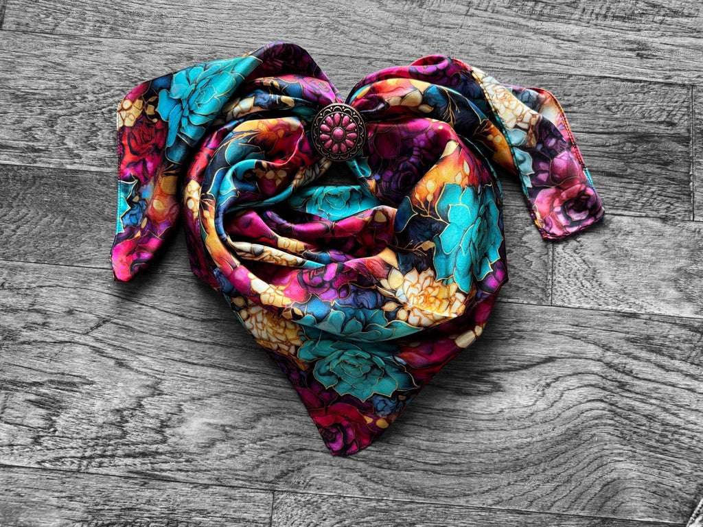 100% Silk Wild Rag Jewel Tone Bold Succulent Cactus by Double B Wild Rags