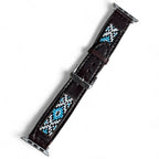 Western Native Seed Bead Leather Apple Watch Band by Double B Wild Rags Fits 42mm 44mm 45mm