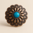 Antique Silver or Copper Brown Scalloped Edge Wild Rag Slide with Stone Center