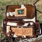 Genuine Western Cowhide Leather Backpack Diaper Bag Personal Item carry-on luggage