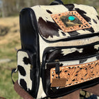 Genuine Western Cowhide Leather Backpack Diaper Bag Personal Item carry-on luggage