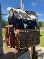 Genuine Western Cowhide Leather Backpack Diaper Bag Personal Item carry-on luggage by Double B Wild Rags