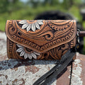Genuine Western Cowhide Leather Purse or Clutch with white daisy floral painted details a Double B Wild Rags Exclusive