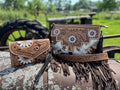 Genuine Western Cowhide Leather Purse or Clutch with white daisy floral painted details a Double B Wild Rags Exclusive