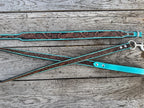 Western Genuine Leather dog collar or leash tooled details of sunflower daisy cactus floral turquoise feather by Double B Wild Rags