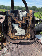 Genuine Western Cowhide Leather Purse or Clutch with cowhide and tooled details a Double B Wild Rags Exclusive