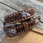 Genuine Leather Western Belt with tooled cards and dice by Double B Wild Rags
