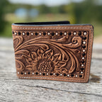 Men’s Western bi-fold wallet tooled sunflowers by Double B Wild Rags