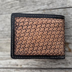 Men’s Western bi-fold wallet tooled floral and basketweave details by Double B Wild Rags
