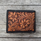 Men’s Western bi-fold wallet tooled floral details by Double B Wild Rags