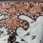 Brown Genuine Western Cowhide Leather Purse with black and brown fringe