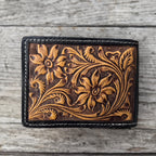 Men’s Western bi-fold wallet with floral designs by Double B Wild Rags