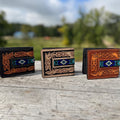 Men’s Western bi-fold wallet tooled with seed bead details by Double B Wild Rags